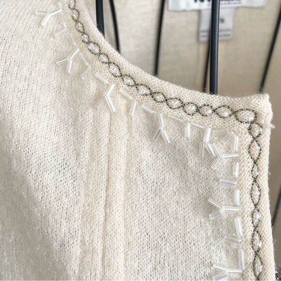 Nygard Collection Embellished Full Zip Boiled Wool Cream Cardigan Sweater Large - Picture 8 of 10